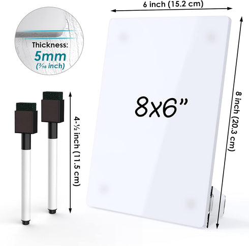 Acrylic White Board 8x6 Inches, Frameless Desktop Tablet Dry Erase Board with Flexible Magnetic Stand and Markers, Mini Whiteboard Desk Accessorie...