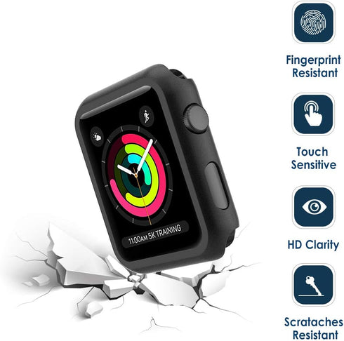 Simpeak 38mm Case Compatible with Apple Watch 38mm Series 3 Series 2 Series 1, Full Coverage and Slim Bumper Case Built-in Tempered Glass Screen P...