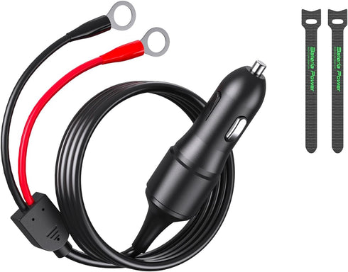 12V Car Cigarette Lighter Male Plug Adapter Charger Cord, with Built-in Resettable Fuse, Bateria Power 4.9FT 12AWG 12 volt plug to O Ring Terminal...
