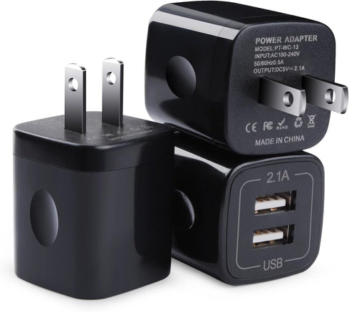 Black USB Wall Adapter, Charging Block, 3Pack Dual Port 2.1A Fast Wall Charger Brick Base Cube USB Plug Outlet Phone Charger Box for iPhone 16e 16...