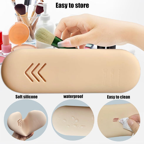 Silicone Makeup Brush Holder, Large Capacity Makeup Brush Bag, Portable Travel Cosmetic Brush Bag for Travel and Daily, Upgraded version (Striped ...