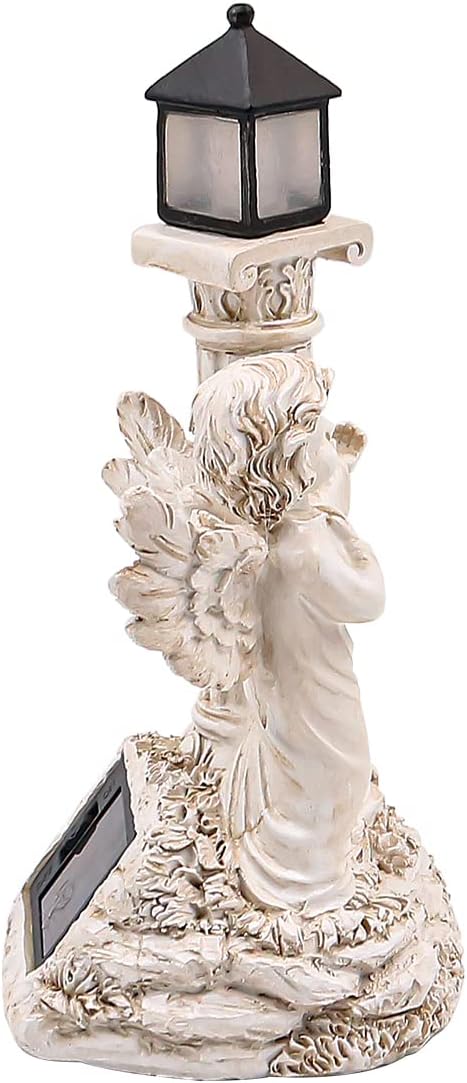 Solar Powered Garden Ornaments, Decorative Fairy Statue with Solar Lantern Light Outdoor Garden Decoration Ornament Table Top Sculpture Lighting W...