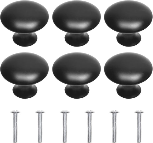 Kare & Kind 6X Round Cabinet Knobs - Matte Black - Pulls for Kitchen Drawers, Cupboards, Dressers - Classic Looking Handles - Hardware for DIY, Ho...