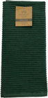 Dark Green Kitchen Hand Dish Towels: 100% Cotton Cloth Soft Cleaning Drying Absorbent Ribbed Terry Loop, Set of 3 Multipurpose for Everyday Use Ov...