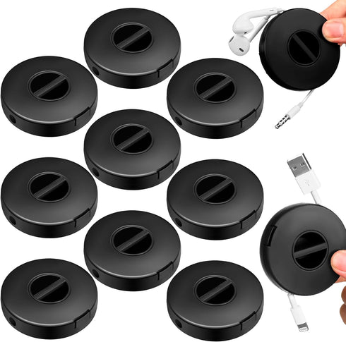 9 Pcs Charging Cord Organizer Black Portable Charger Cord Holder Round Storage Cable Winder Retractable Cable Management Flexible USB Cable Reel f...