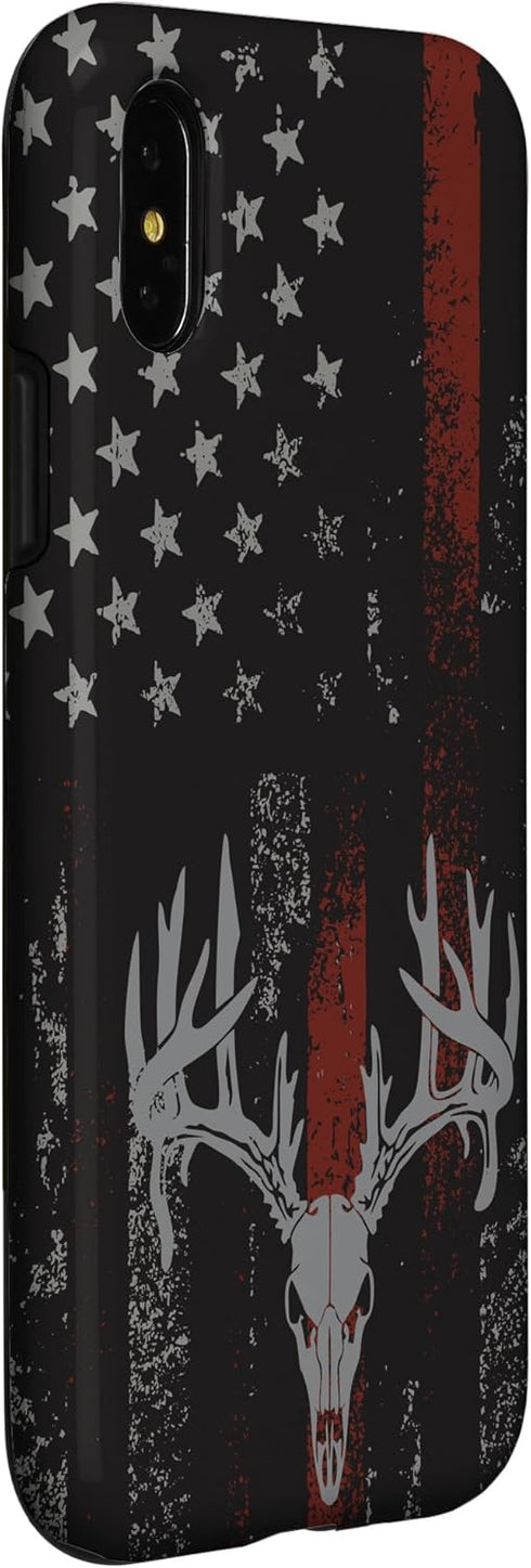 iPhone X/XS American Flag Whitetail Deer Buck Hunting USA FLAG Hunter Case...