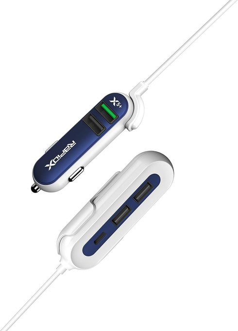 RapidX X5 Plus Car Charger 5 USB Ports QC 3.0/Type C Navy...