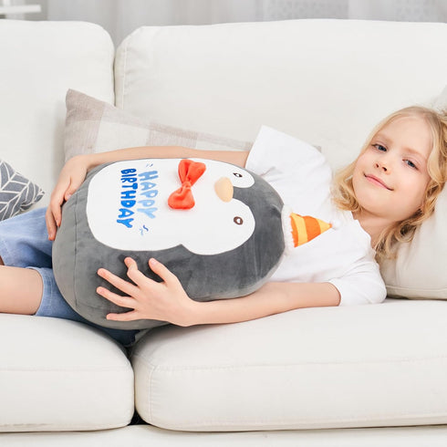 16 inch Happy Birthday Penguin Plush Pillow, Soft Penguin Plushies Toy, Cute Ocean Stuffed Animal Home Room Decoration Birthday Party Gift for gir...