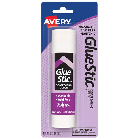 Avery Glue Stic Disappearing Purple Color, 1.27 oz., Washable, Nontoxic, Permanent Adhesive, 1 Glue Stick (00221)...