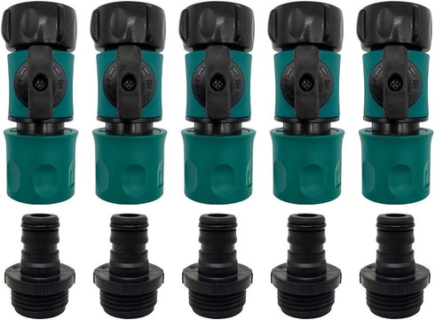 Plastic Garden Hose Quick Connect with Shutoff Valve Set Male and Female, 3/4” Quick Connectors with Valve for Water Hose Coupling, Quick Release ...