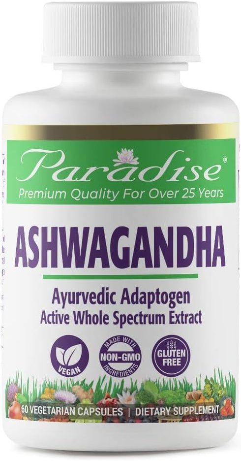 Paradise Herbs Organic Ashwagandha, Ayurvedic Adaptogen, Vegan, Non GMO, Gluten Free, 60 Vegetarian Capsules...