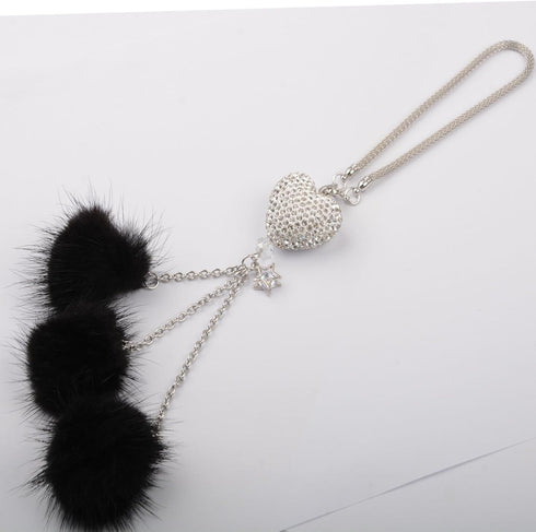 Bling Car Accessories,Black Bling White Heart and Fuzzy Drops Bling Rinestones Diamond Car Accessories Crystal Car Rear View Mirror Charms Hanging...
