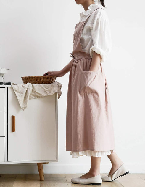 Cotton Pleated Apron Retro Waterdrop Proof Garden Cleaning Pinafore Dress...