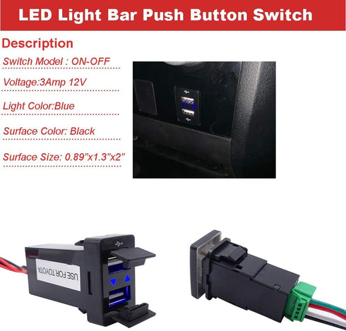 XJMOTO Dual USB Socket Charger Port Outlet Blue Light 12V/24V 2.1A Compatible with Toyota Tundra Tacoma 4Runner...