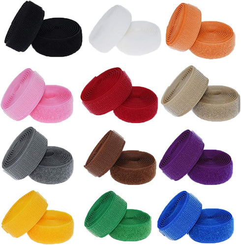 Filan 12 Colors 24 Yards Sew On Hook and Loop Tape Fastening Nylon Fabric Tape with Non-Adhesive for DIY Craft Interlocking Tape Sewing Fasteners ...