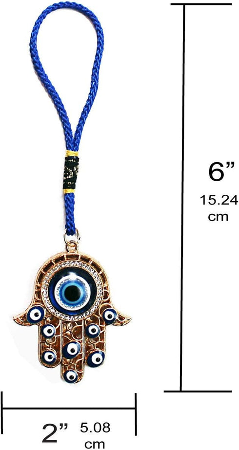 Hamsa Hand Amulet Pendant w/Crystal Rhinestones Blue, White & Black Evil Eye Car Hanging Ornament Rear View Mirror Accessories - Door, Wall, Bag C...