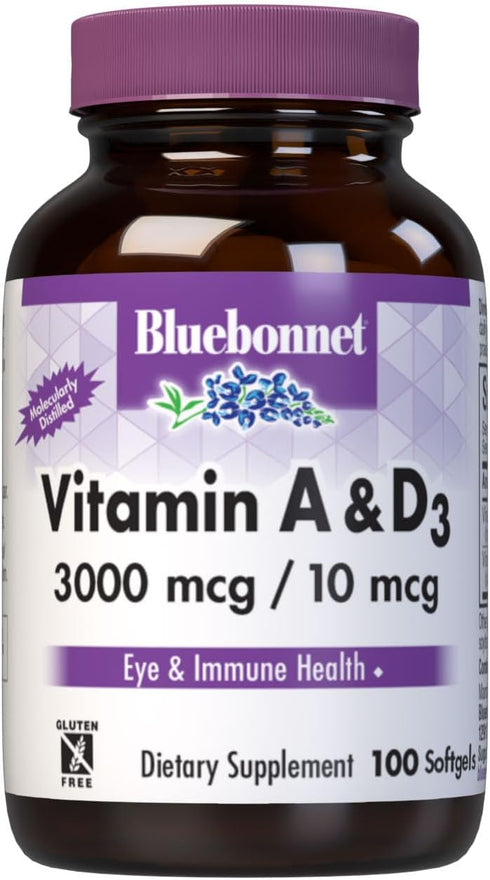 Bluebonnet Nutrition Vitamin A & D3 10,000 IU/400 IU from Deep Sea, Cold Water, Fish Oil - For Eye Health & Immune Function* - Gluten Free -Dairy ...