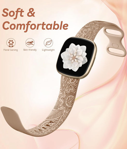 for Fitbit Versa 3 Bands Women/Fitbit Versa 4 Bands for Woman/Fitbit Sense Bands/Fitbit Sense 2 Bands,Cute Fancy Boho Floral Pattern Soft Replacem...