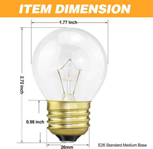 Oven Light Bulb 40 Watt, G45 Clear - High Temp 120V 415 Lumens E26 Standard Base, Appliance Light Bulb for Stove Refrigerator Microwave 4-Pack...