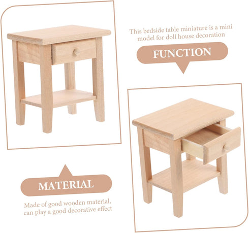 SAFIGLE Doll House Side Cabinet Miniature Bedside Table Miniature Bedside Cabinet Dollhouse Bookshelf an Fittings Doll House Furniture Nightstand ...