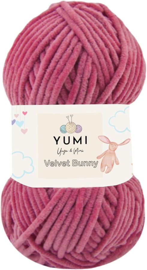 YUMI Velvet Bunny Chenille Blanket Amigurumi Yarn for Crocheting and Knitting Super Bulky 100 gr (132 yds) (Magenta) (1 Skein)......
