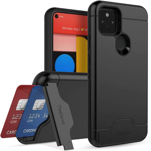 Teelevo Wallet Case for Google Pixel 5, Dual Layer Case with Card Slot Holder and Kickstand for Google Pixel 5 - Black...
