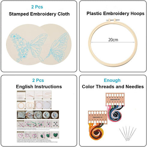 Konrisa Embroidery Kits with Butterfly Flower Pattern, Stamped Embroidery Starter Kit for Beginners Adults Needlepoint Kits Include Embroidery Fab...