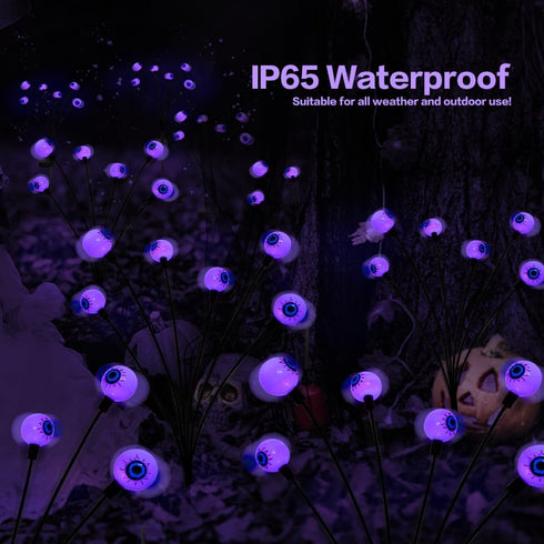 2PACK Scary Eyeballs Solar Garden Lights Halloween Decorations Outdoor,Swaying Firefly with 12LED Purple Spooky Lights - Waterproof Ornaments Sola...