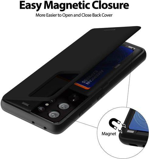 GOOSPERY for Galaxy S21 Ultra 6.8"(2021) Card Holder Wallet Case, Easy Magnetic Door Closure Protective Dual Layer Bumper Sturdy Phone Back Cover ...