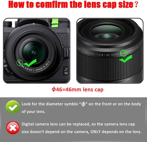 Z50 Z30 46mm Snap-on Lens Cap for Nikkor Z DX 16-50mm f/3.5-6.3 VR Lens for Nikon Z30 Z50 Camera, Fire Rock Center Pinch 46MM Lens Cap-2 Packs...