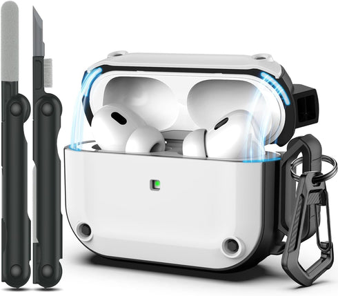 AirPods Pro 2nd Generation Case Cover with Cleaner Kit,Powerful Drop Protection, Magnetic Lid, for AirPod Gen 2 Charging Case 2023/2022/2019,White...