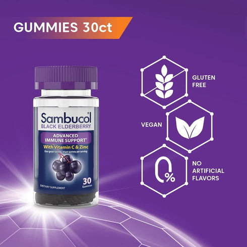 Sambucol Black Elderberry Gummies with Vitamin C & Zinc - Sambucus Elderberry Gummies for Immune Support, High Antioxidants, Gluten Free, Vegan, E...