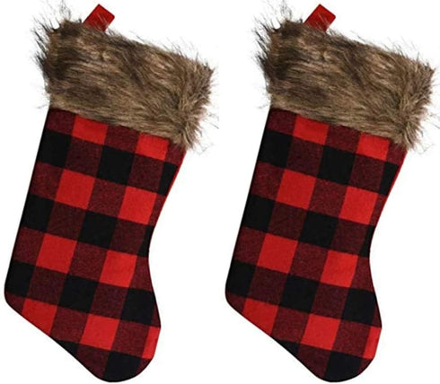 Farmhouse Decor Buffalo Plaid Christmas Stockings and Ornaments 6 Piece Set Red and Black Check Woodland Style (2 Stockings & 4 Ornaments)...