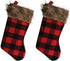 Farmhouse Decor Buffalo Plaid Christmas Stockings and Ornaments 6 Piece Set Red and Black Check Woodland Style (2 Stockings & 4 Ornaments)...