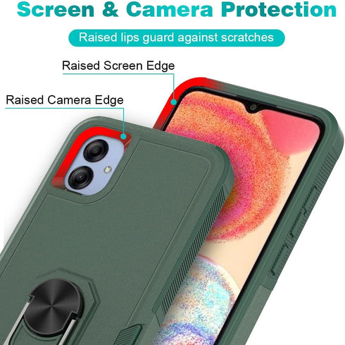 for Samsung Galaxy A04e Case with Tempered Glass Screen Protector,Dual Layer Shockproof Magnetic Kickstand Phone Case with Rotatable Ring Holder f...