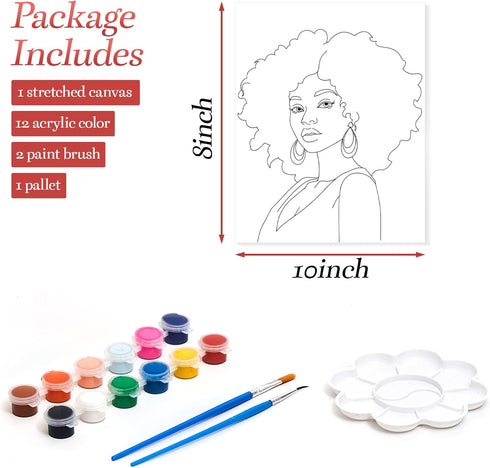 Gimdesaj Canvas Painting Kit Pre Drawn Canvas for Painting for Adults Party Party Kits Paint and Sip Party Supplies 8x10 Canvas to Paint Afro Wome...