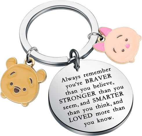 MYOSPARK Pooh Bear Gift Piglet Keychain Movie Inspired Gift Friendship Jewelry BFF Gift You are Braver Stronger Smarter...