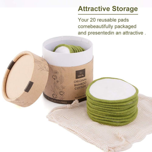 20 Pack Reusable Makeup Remover Pads Bamboo Reusable Cotton Rounds Organic Cotton Pads for Face Facial Cleansing Wipes with Washable Laundry Bag (...
