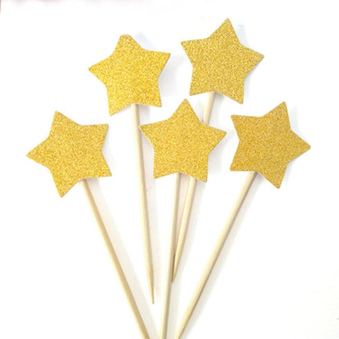 Glitter Little Star Cupcake Toppers Gold Party Cupcake Decorations for Party Dessert Decorations Topper, Pack of 50...