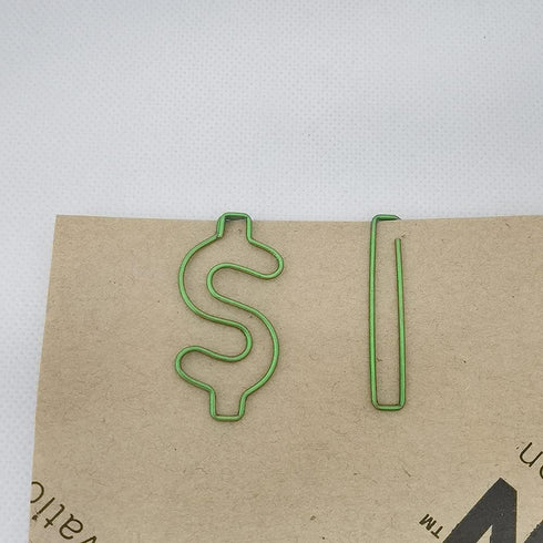 Rurili Creative Green Dollar Sign Divided Paper Clip Metal Bookmark Electroplating Office Clip for Home Office School File Organizing 50 Pcs (Gree...