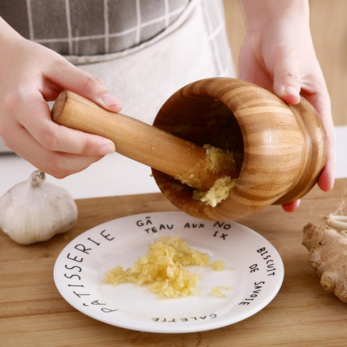 Mortar and Pestle Set, Bamboo Garlic Pounder Mincer Tool Kitchen Grinder Supplies for Garlic, Mincer, Coffee, Herb Spice, Ginger, Spice. (S)...