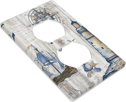 Ocean Nautical Sailboat Outlet Covers Light Switch Cover Decorative Faceplate Electrical Outlet Rustic Wall Plate Receptacle Accessories for Bedro...