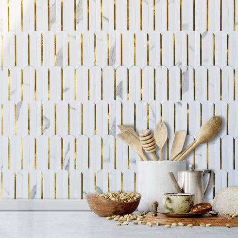 DICOFUN 1 Sheet White & Marble Look Peel and Stick Backsplash for Kitchen, PVC Stick on Backsplash Wall Tiles...