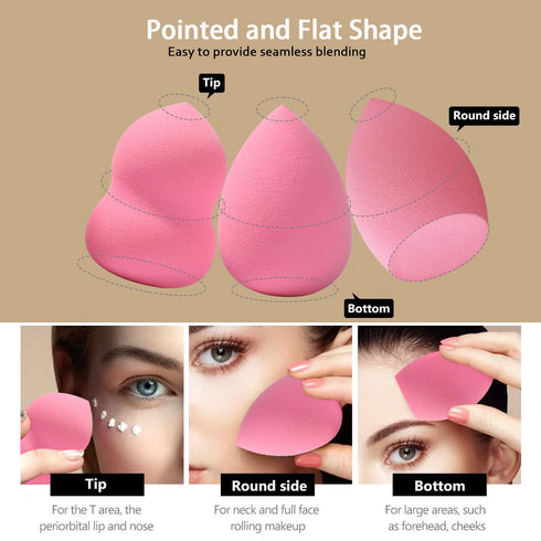 Pink 15 Pcs Beauty Blender Sponge Set:Mini Medium Makeup Sponges For Foundation,Powder,Liquid,Facial Makeup Tools,Latex-Free, High-density Beauty ...