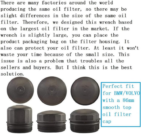 86.5mm 16 Flutes Oil Filter Wrench for BMW VOLVO with 86mm Filter Housing, Oil Filter Cap Removal Tool for Oil Change, Oil Filter Socket...