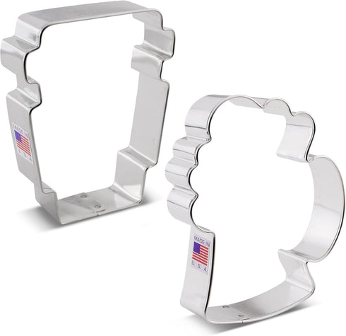 Drinks Cookie Cutters 2-Pc. Set Made in the USA by Ann Clark, Latte Cup, Beer Stein...