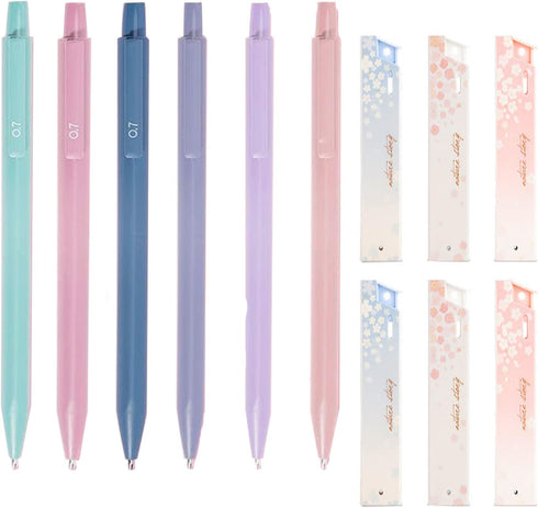 6pcs Mechanical Pencil Set with Bonus 6Tubes HB Lead Refills, Pastel Mechanical Pencil 0.5mm & 0.7mm with 6Tubes HB Pencil Leads, Aesthetic Mechan...