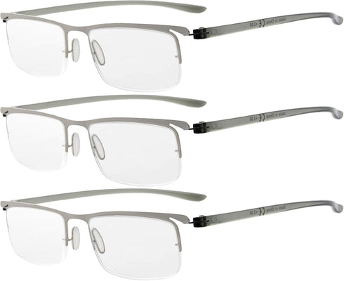 Eyekepper 3 Pairs Half-rim Reading Glasses for Men Metal Readers Silver Frame +1.25...