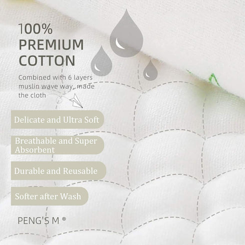 PENG'S M Muslin Baby Burp Cloths 6-Pack Organic Cotton Washcloths 20 by 10 Inches Cloths 6 Layers Super Soft Funny Forest...