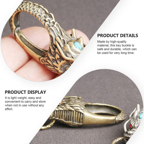 LIFKOME Dragon Head Carabiner Keychains Keyring Antique Brass Dragon Head Bead DIY Accessories for Keychain Gold...